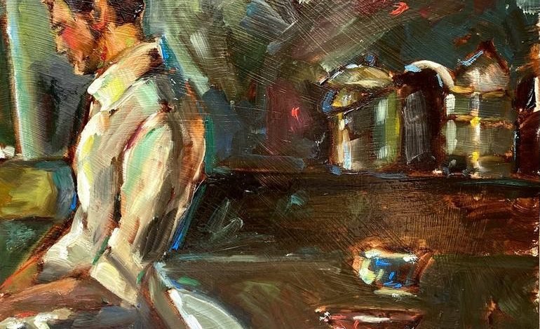 لوحة شاب يجلس وحيداً أمام النافذة للفنانة فيكتوريا سوكاسيان - بيروت كالتشر 2025